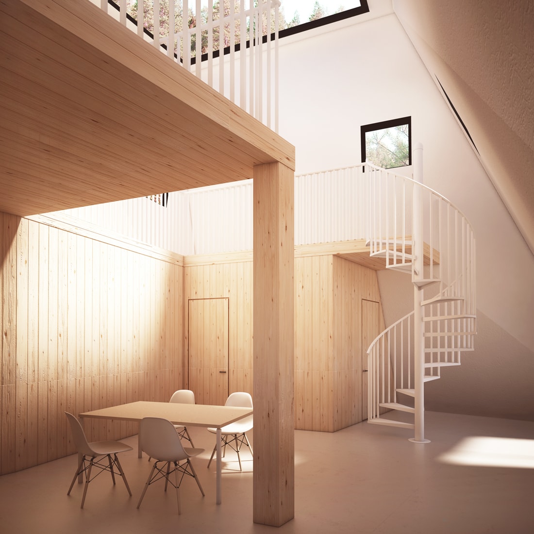 nexus contemporary tower wooden house interior