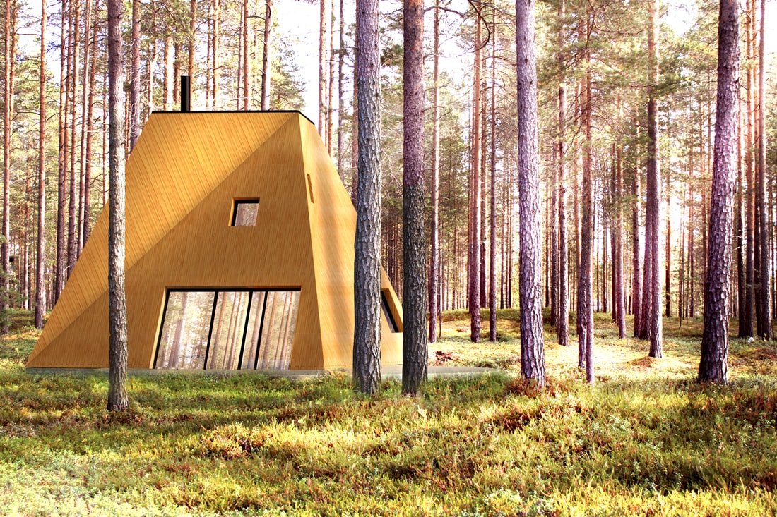 nexus contemporary wooden house in wild forest nature